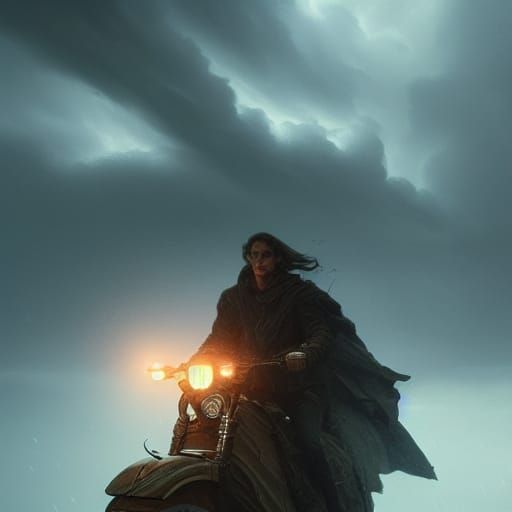 Storm Riders: Dark Fantasy Art in Purple and Yellow