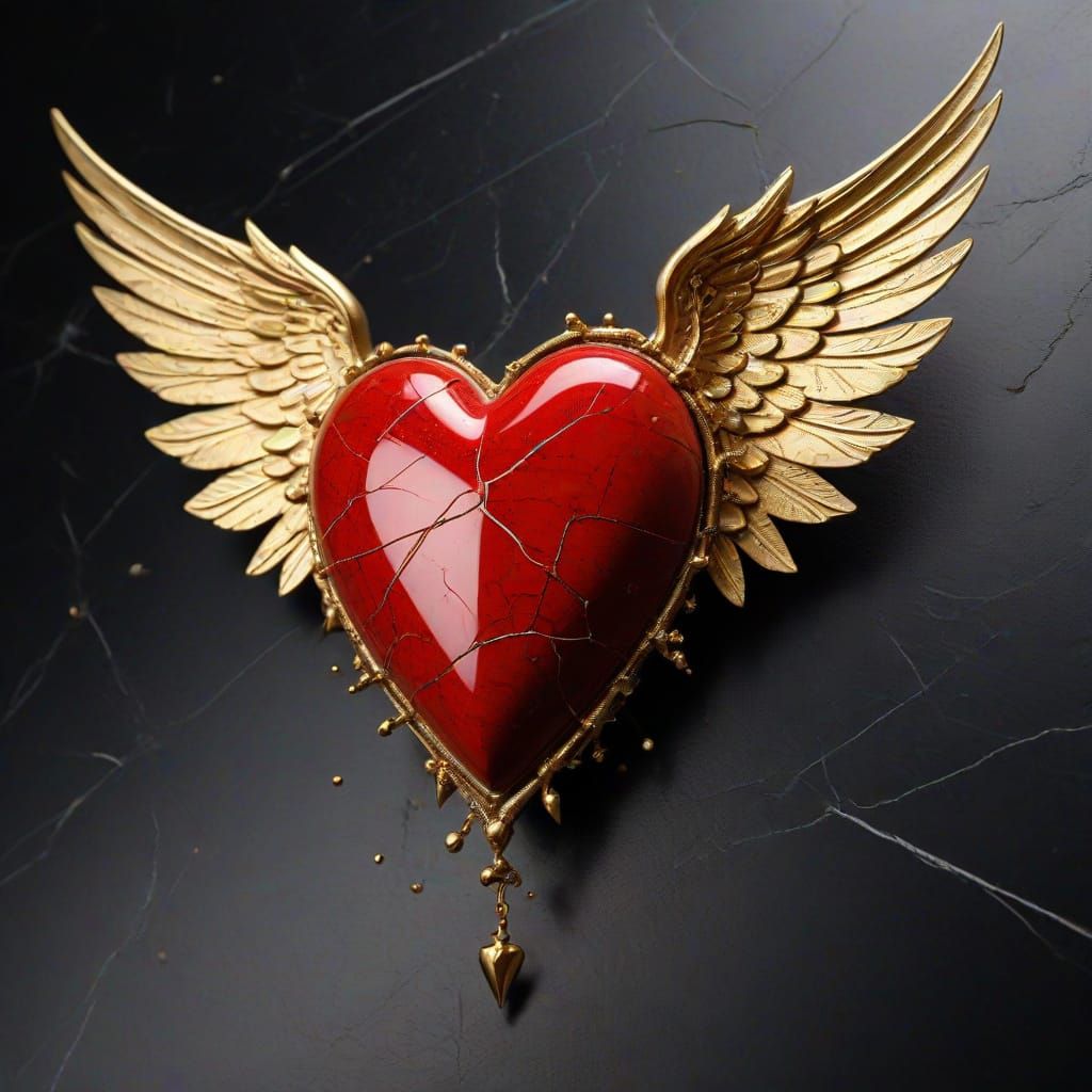 Golden Nail Pierces Cracked Marble Heart