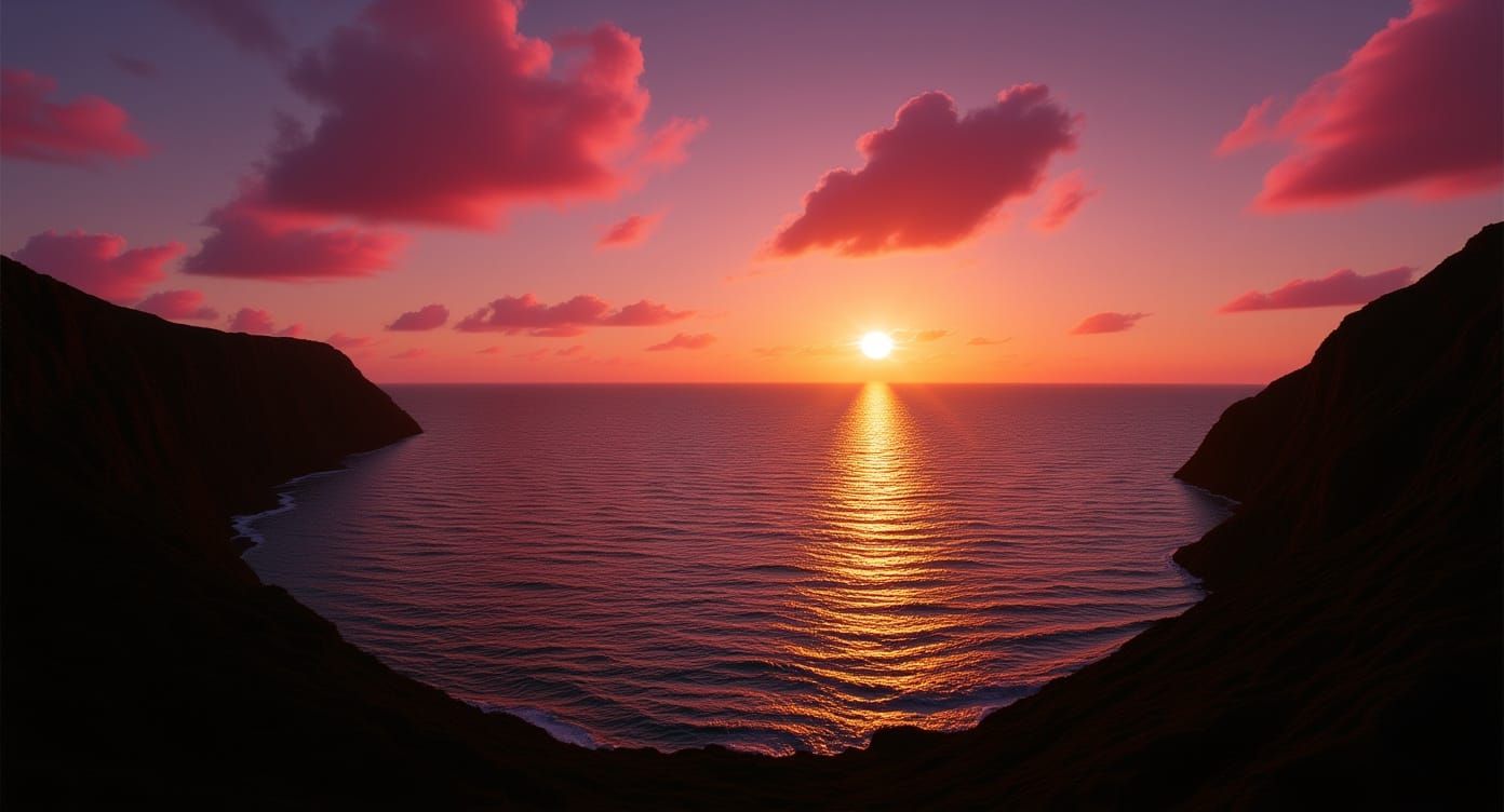 Peaceful Sunset Over Calm Sea from High Cliff