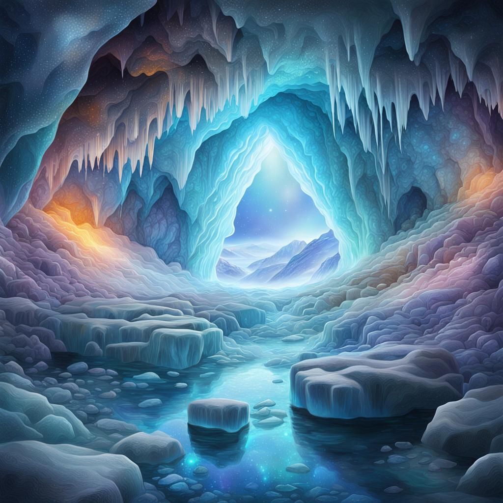 Holographic Ice Cave: Cosmic Astral Illustration