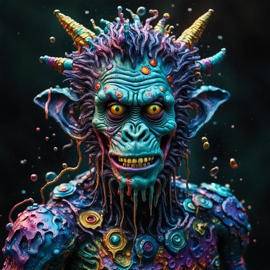 Distressed Monkey Cyborg in Vivid, Expressive Oil Painting