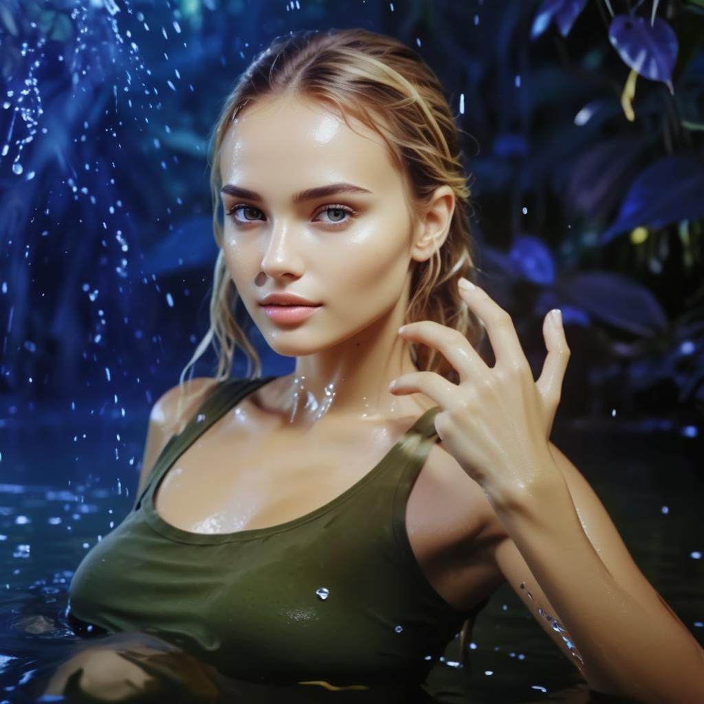 Beautiful Woman in Jungle Oasis: 4K Image