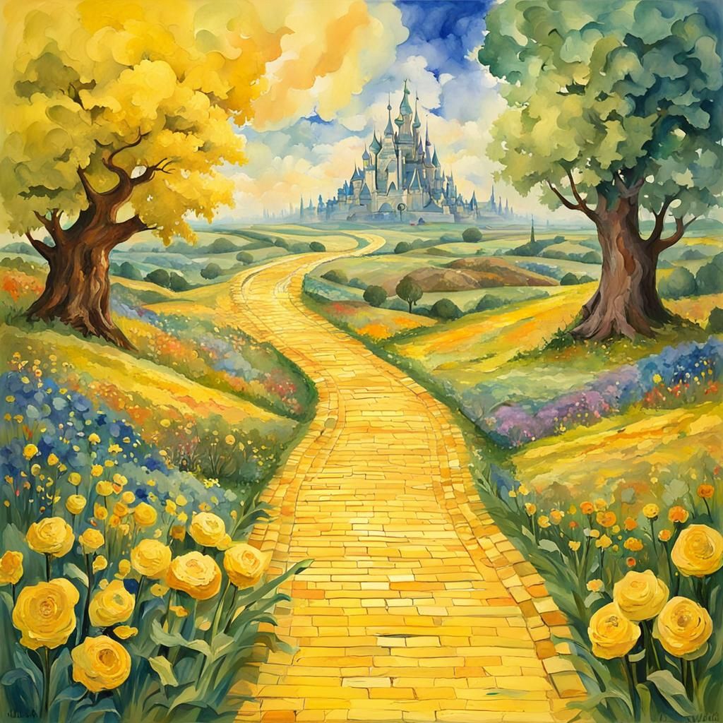 Yellow Brick Road to Oz: Gouache Watercolor Painting