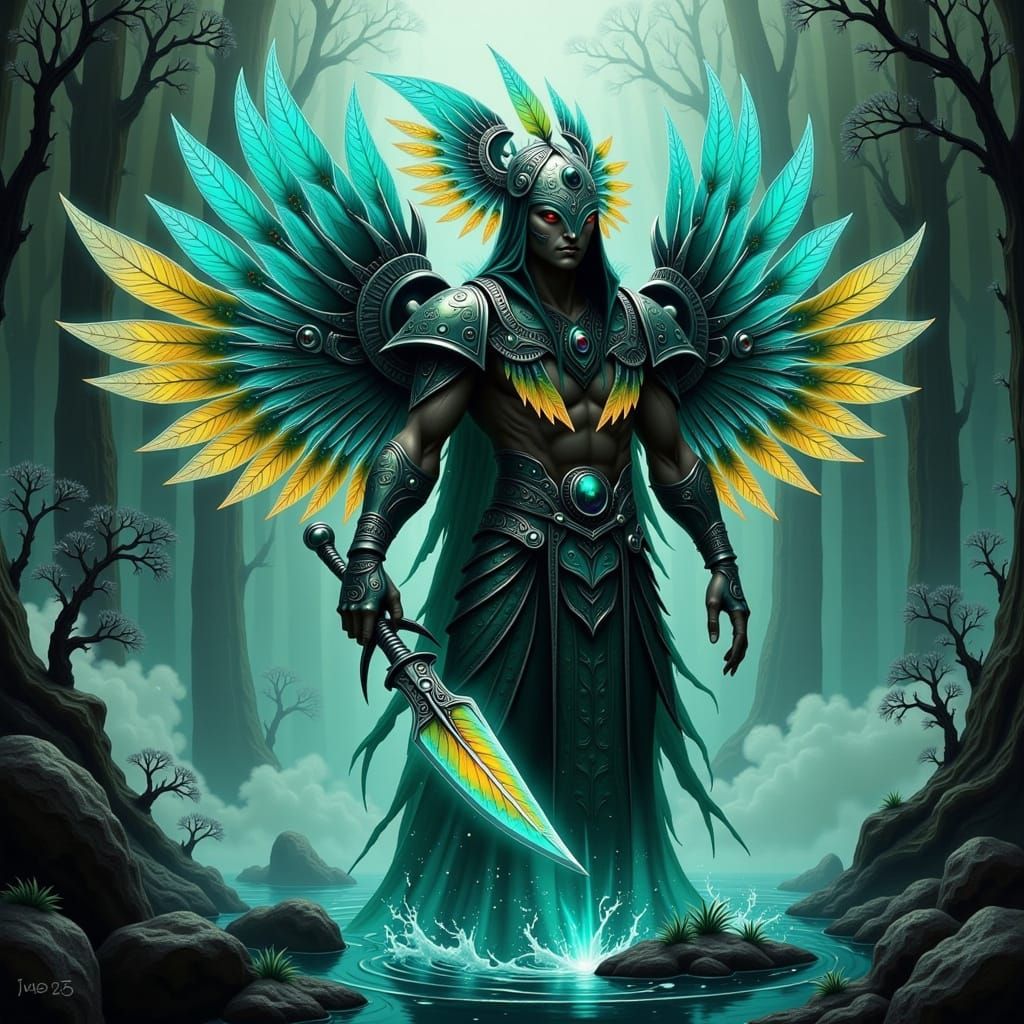 Mythical Aztec Warrior in Biomechanical Armor