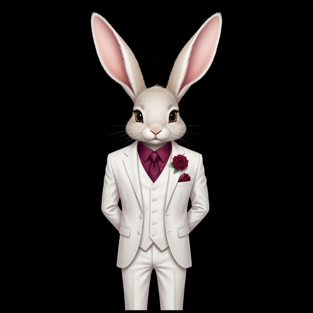 Elegant Anthropomorphic Rabbit in Burgundy Suit