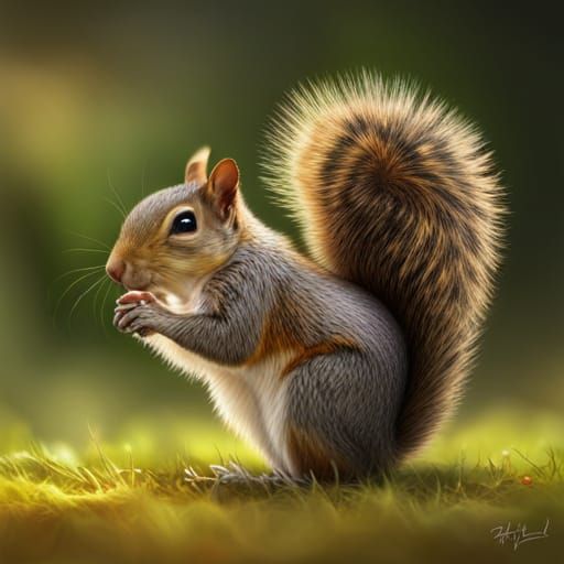 Hyperrealistic Fluffy Squirrel in Colorful Splash Art