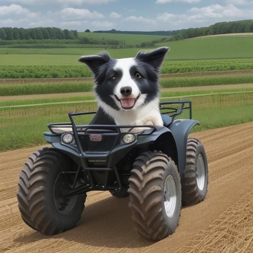 Border Collie on a Farm Quad-Bike
