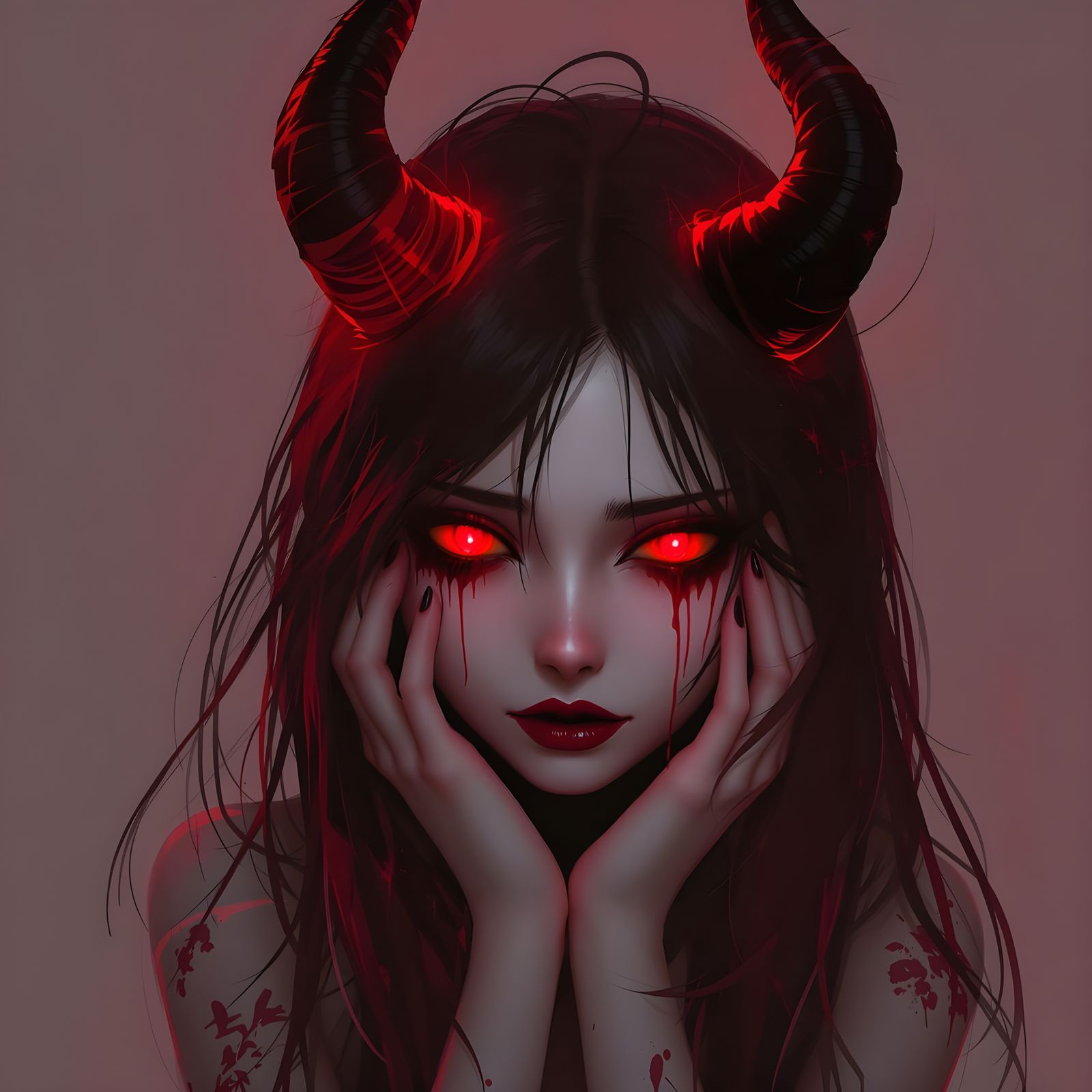 Anime Woman with Red Crown and Horns in Manga Style