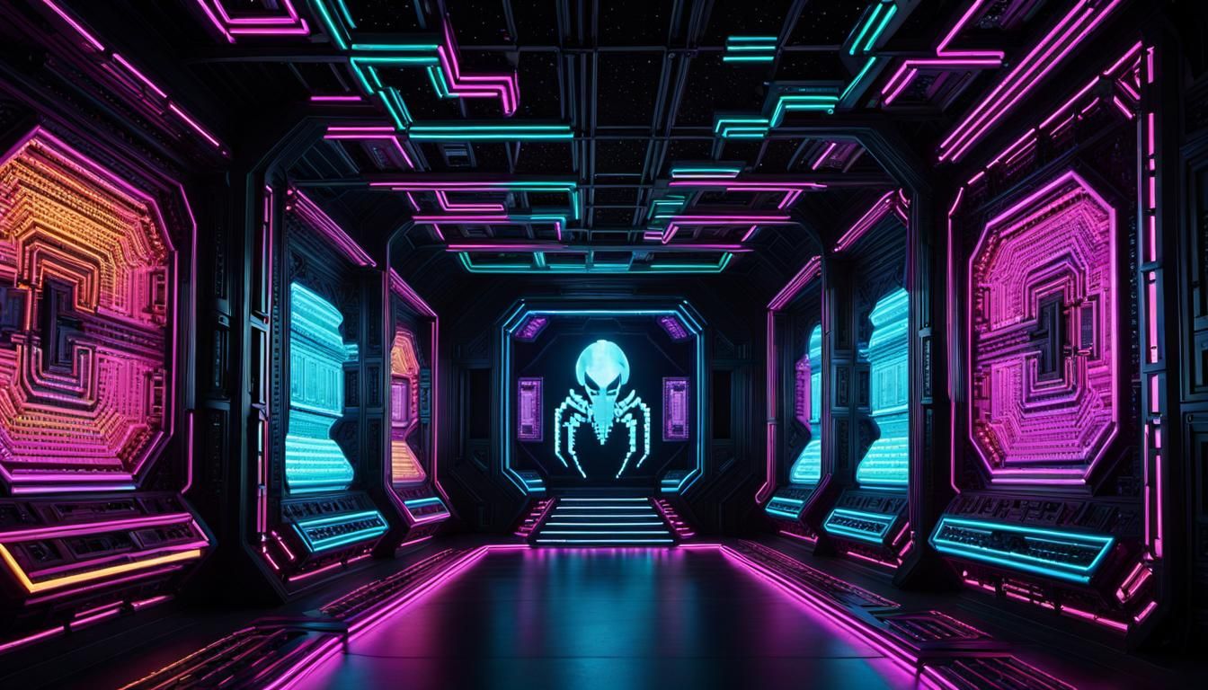 Xenomorph in Neon Wireframe Bismuth Biome