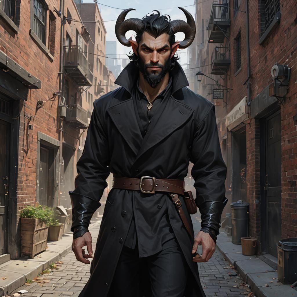 Satyr Portrait in D&D City Alley, Hyperdetailed Art