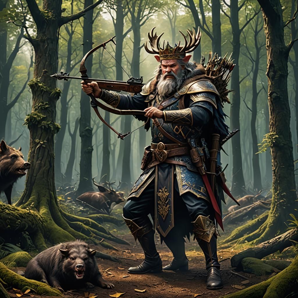 King's Hunt: Wild Boar in Forest, Detailed Matte Painting
