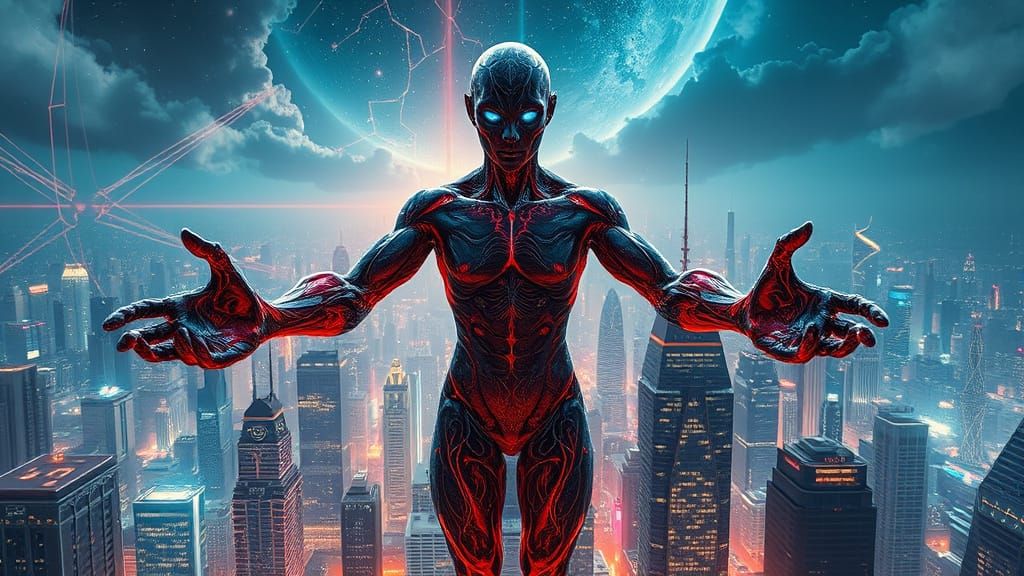 Surreal Cyberpunk Vision of Human Machine Convergence