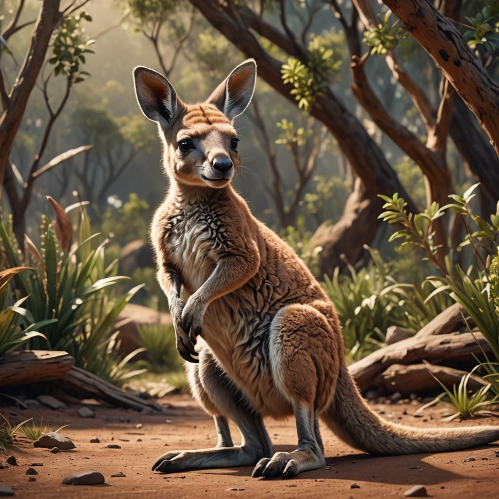 Cute Baby Kangaroo in Detailed Matte Painting