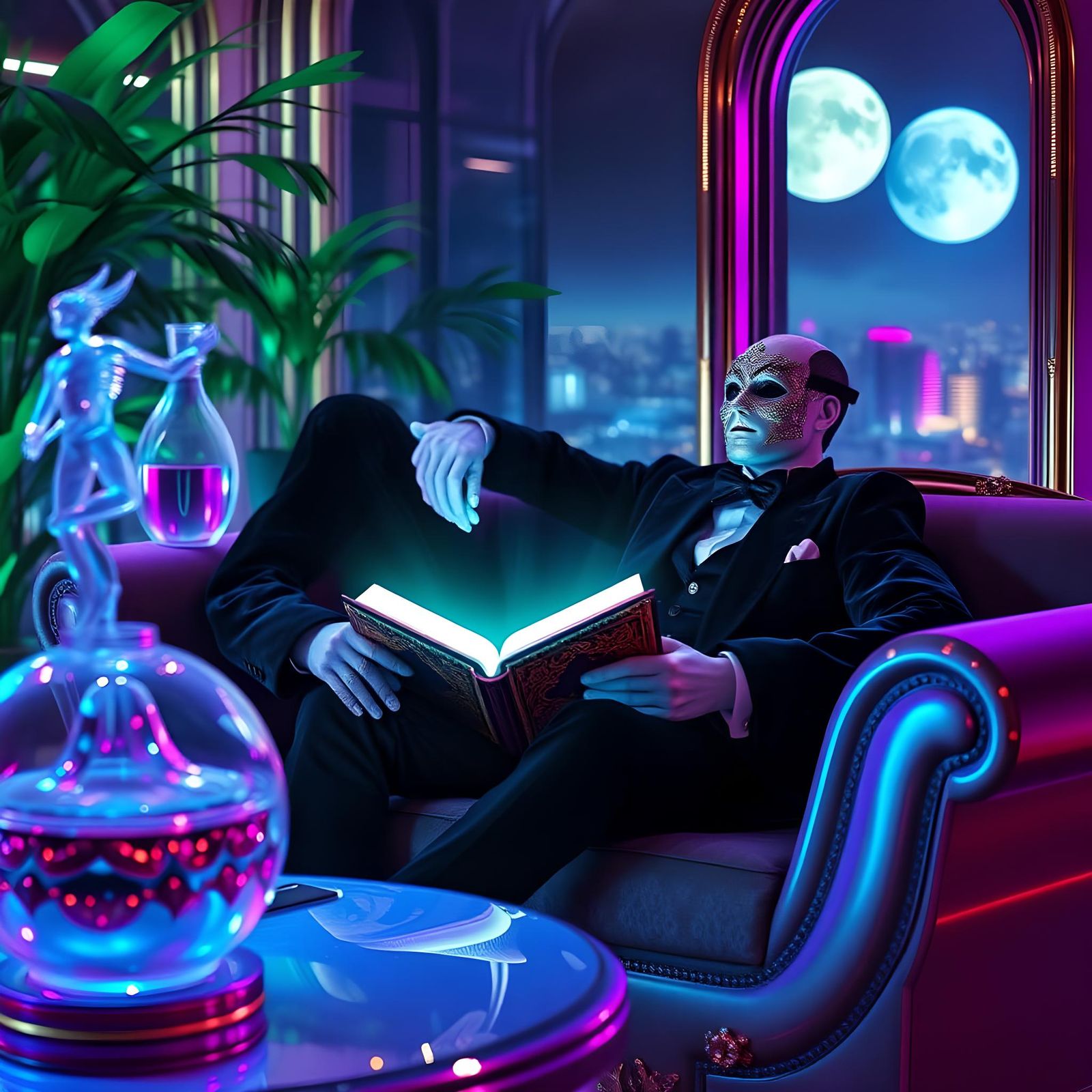 Futuristic Android in Luxurious Living Room, Surrealism
