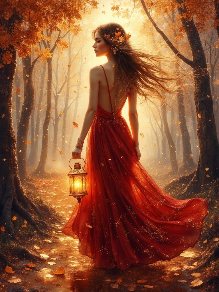 Autumn Spirit in Crimson and Gold