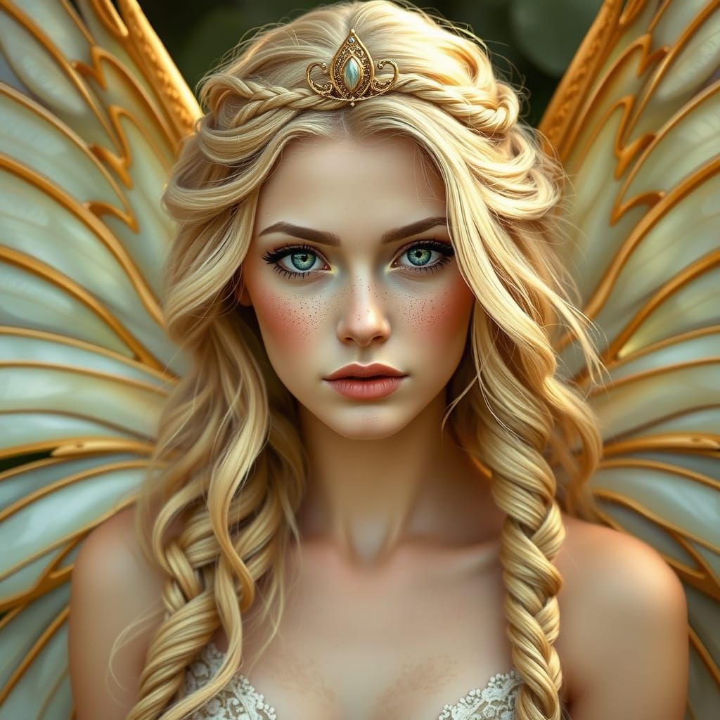 Fairy Queen with Golden Hair and Translucent Wings