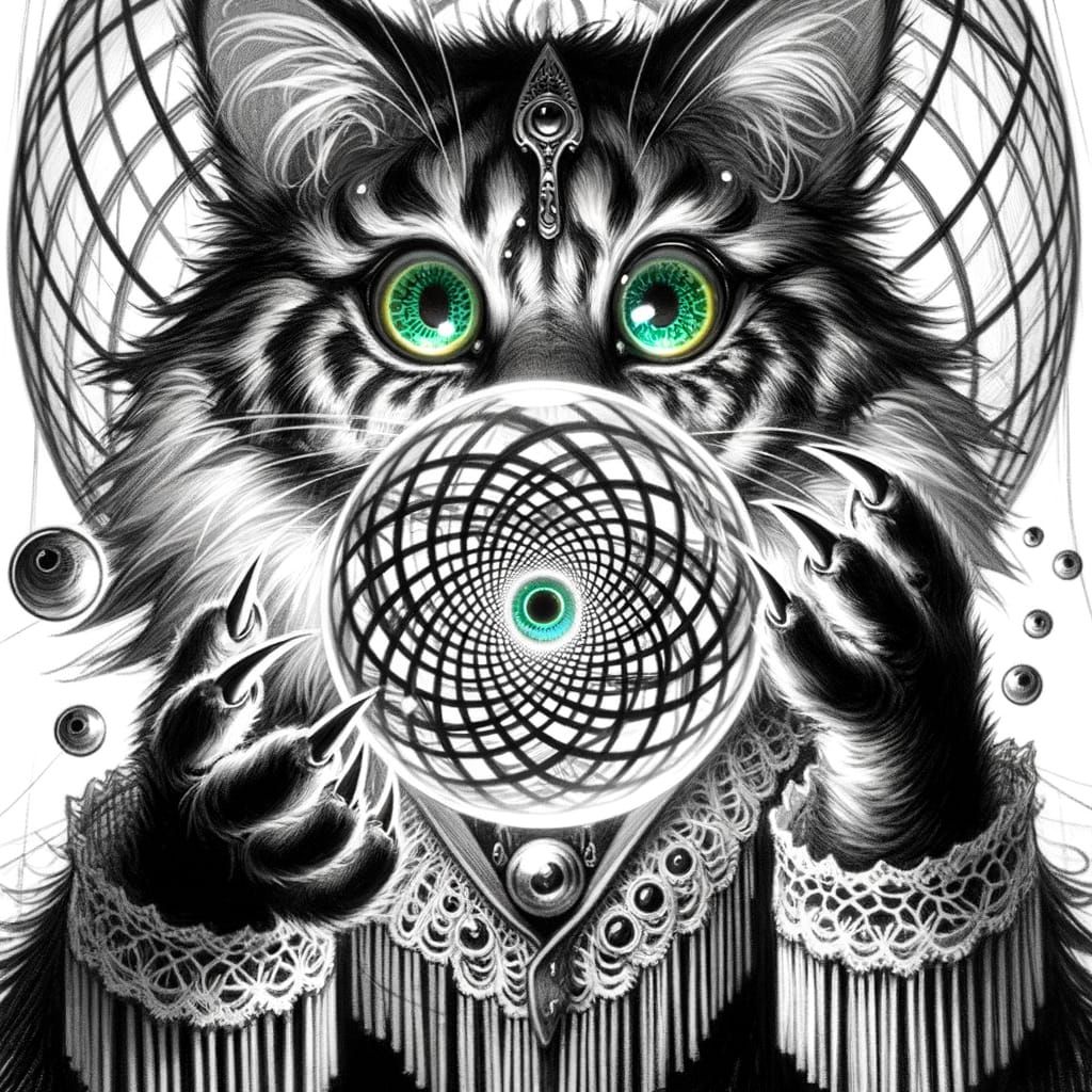 Anthropomorphic Cat in Haitian-Inspired Mystical Scene