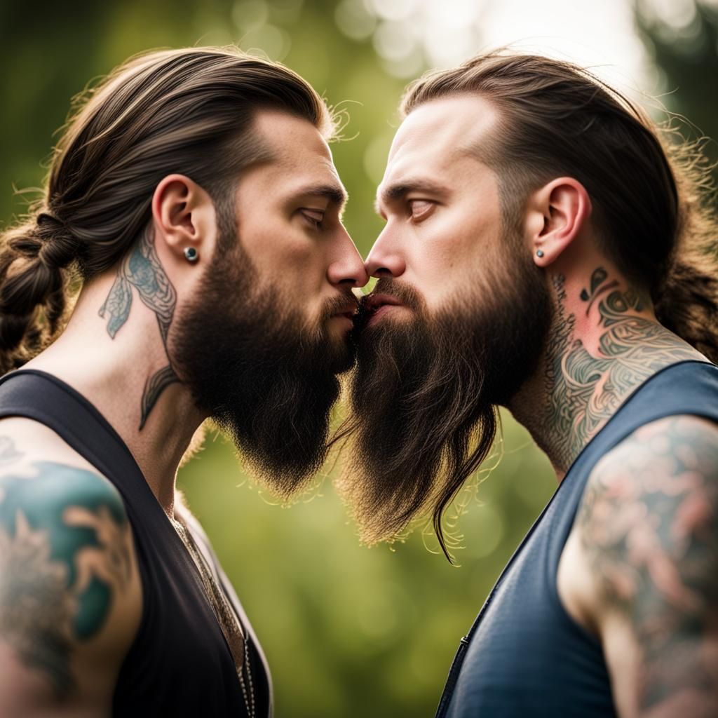 Tattoo Design: Two Bearded Men Kissing with Lambda