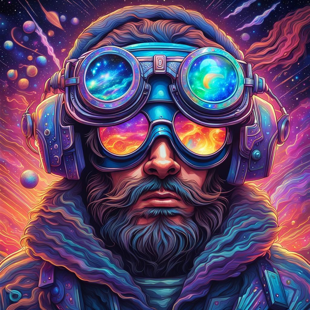 Cosmic Thunder Goggles in Pablo Amaringo Style