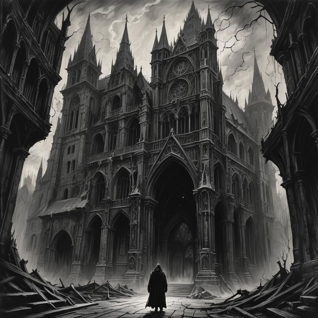 Sinister Gothic Figure in Dark Fantasy Concept Art