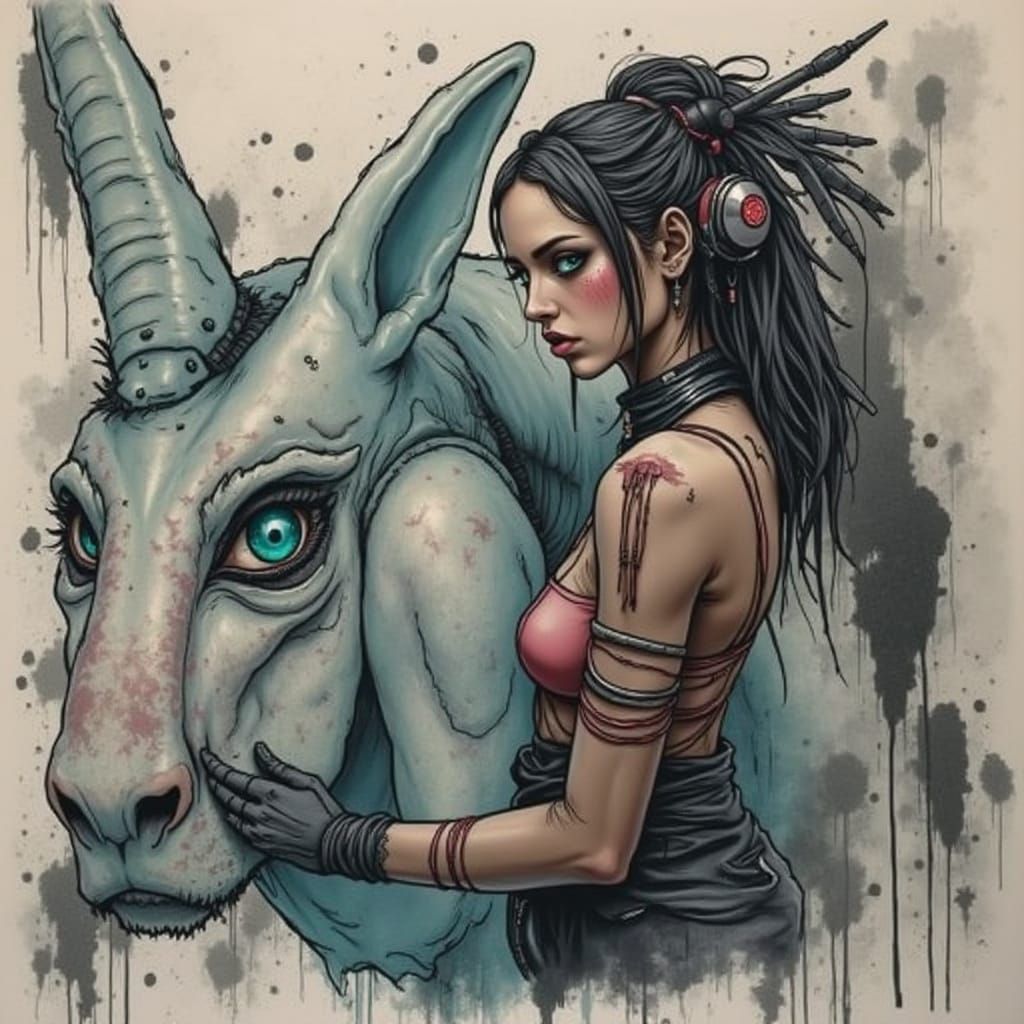 Cyberpunk Musician in Fog with Heavy Eyeshadow