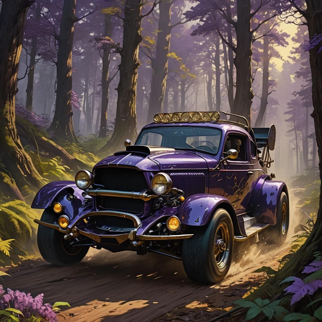 Ford Shelby in Mystical Forest, Art Nouveau Style