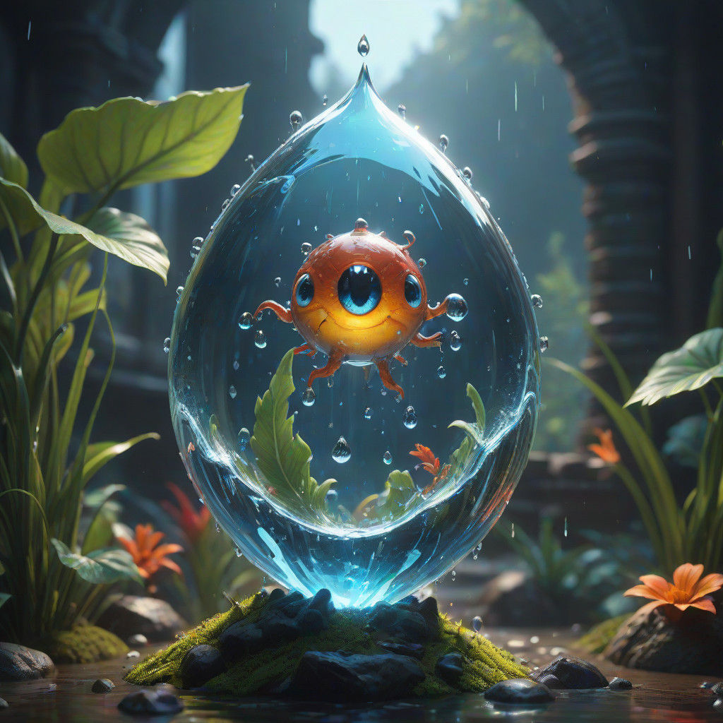 Water Elemental in a Vibrant Droplet of Water