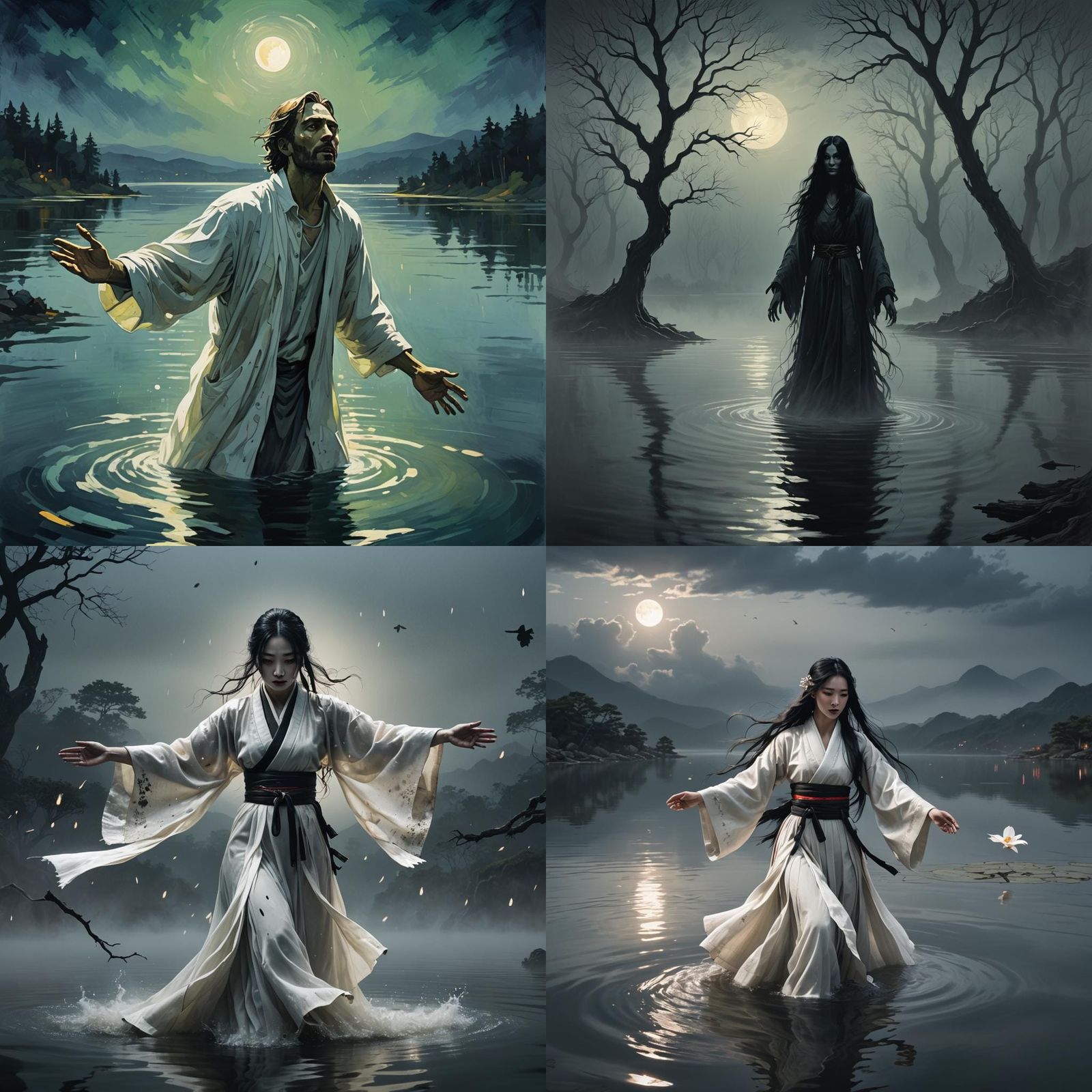 Ethereal Korean Water Ghost Emerges from Misty Lake