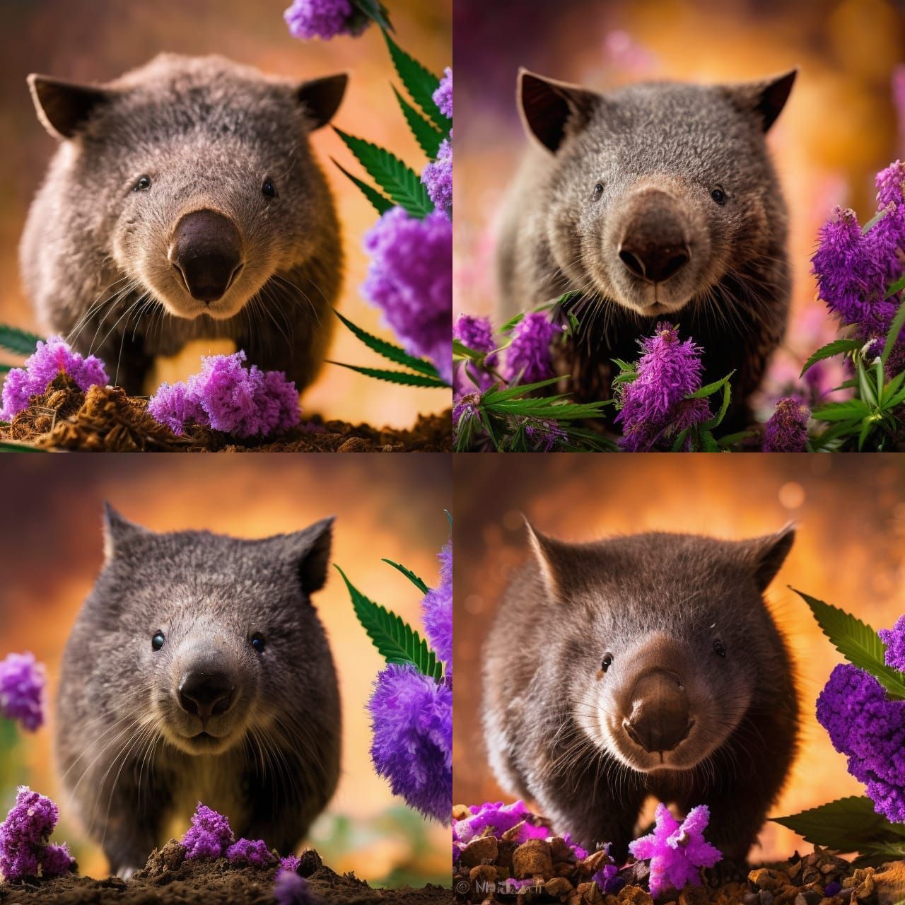 Wombat in Burrow with Rococo Floral Details
