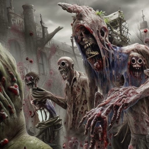 Zombies Adorned with Bluebell Flowers: Digital Matte Paintin...