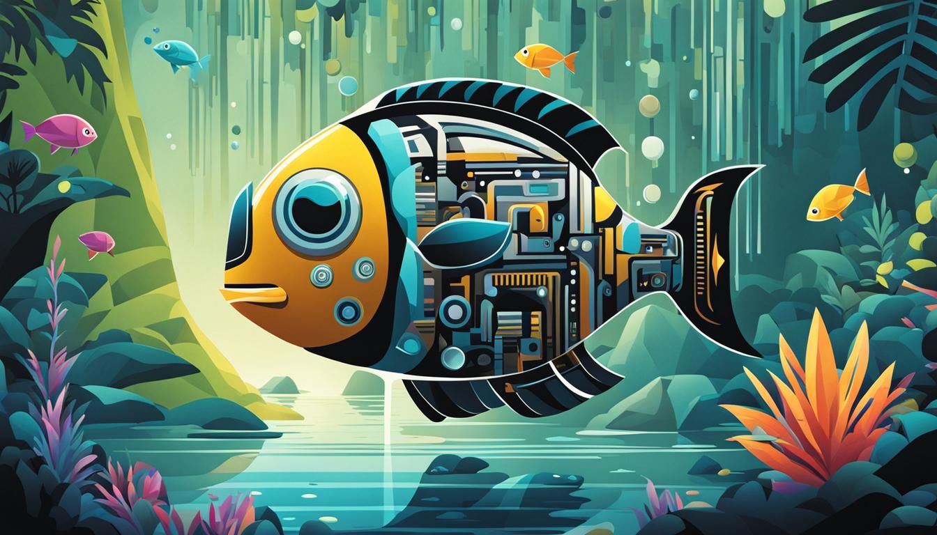 Mechanical Robot-Fish in Egyptian Cubist Style