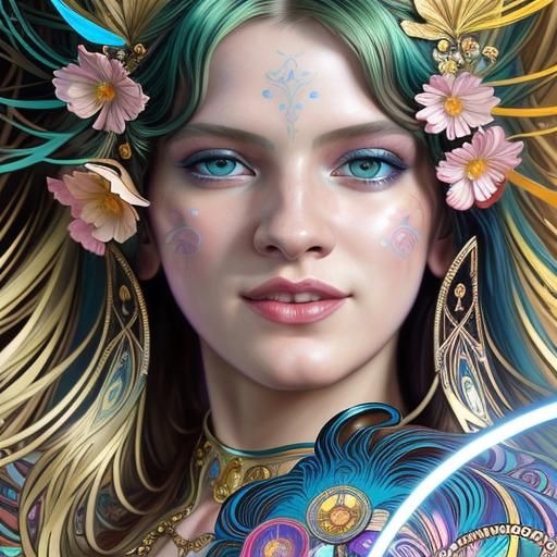 Vibrant Water Wonderland in Maximalist Psychedelic Style