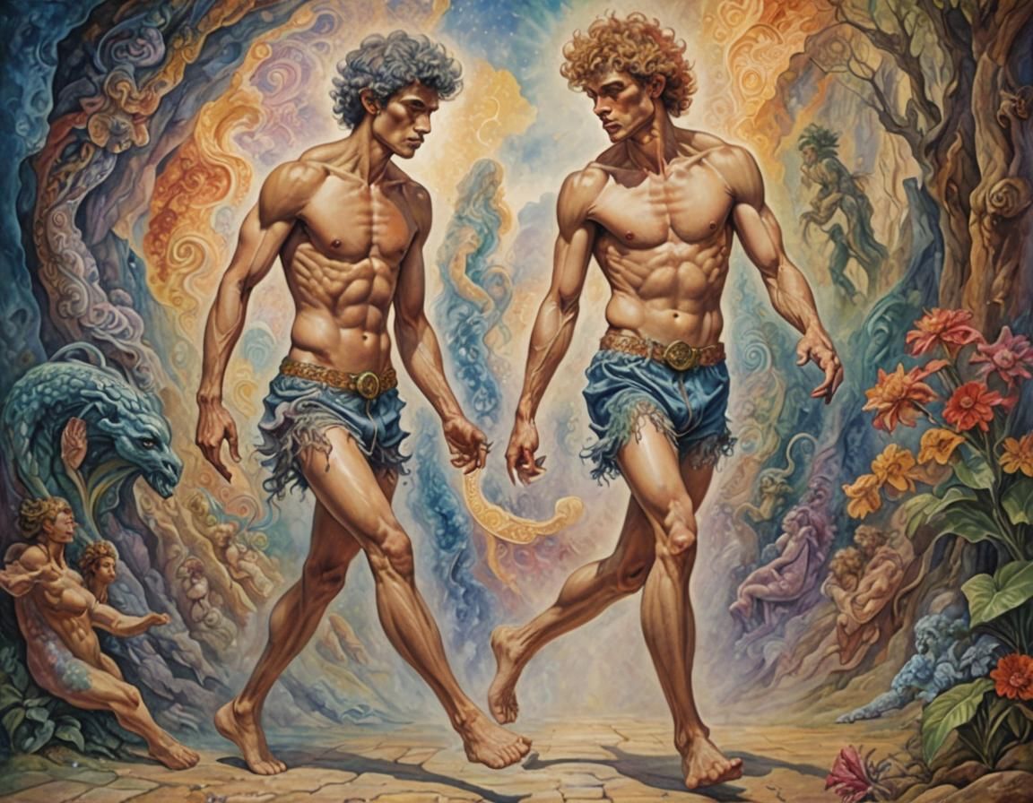 Two Men in Style of Judy Chicago