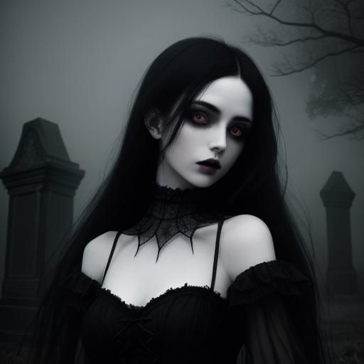 Gothic Girl in Misty Graveyard: Dark Fantasy Art
