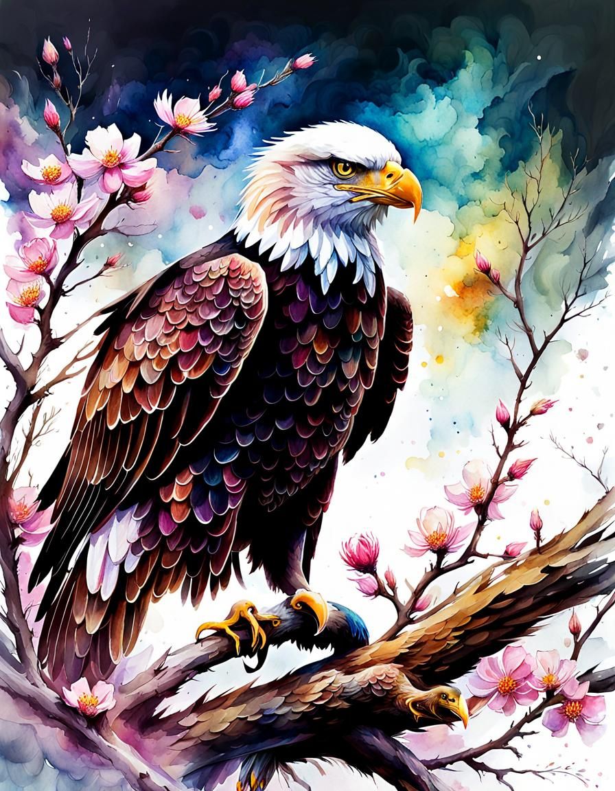 Fantasy Bald Eagle Digital Watercolor Illustration