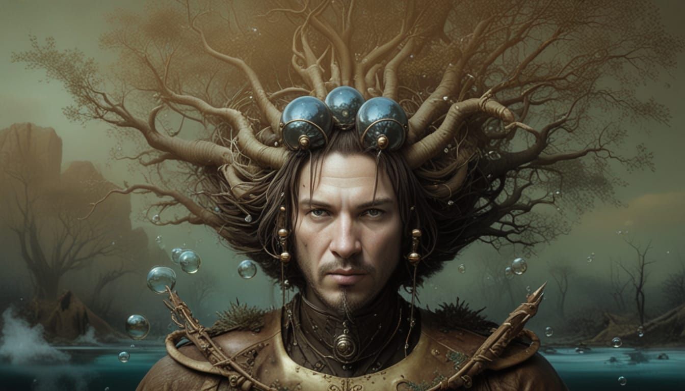 Undead Nature Spirit in Vibrant Alcohol Ink Portrait