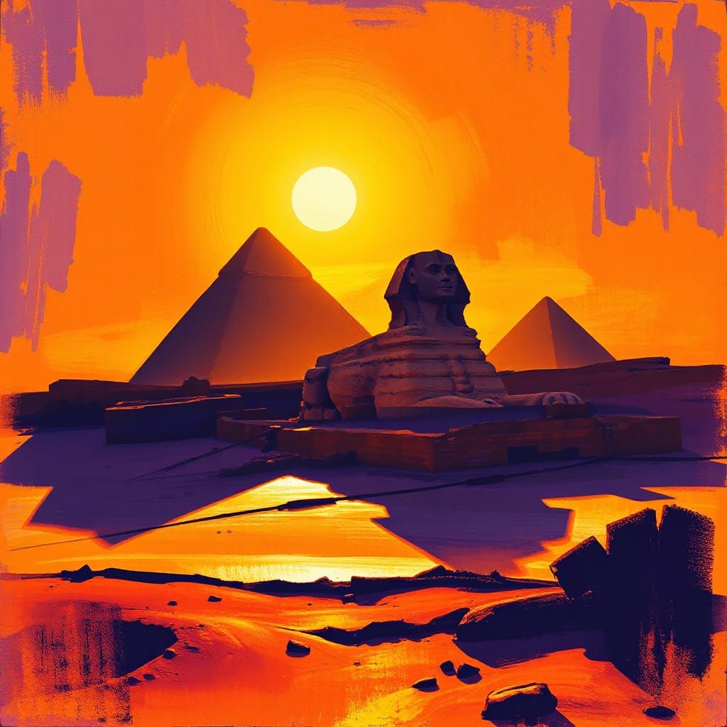 Egyptian Pyramids in Vibrant Sunset Hues
