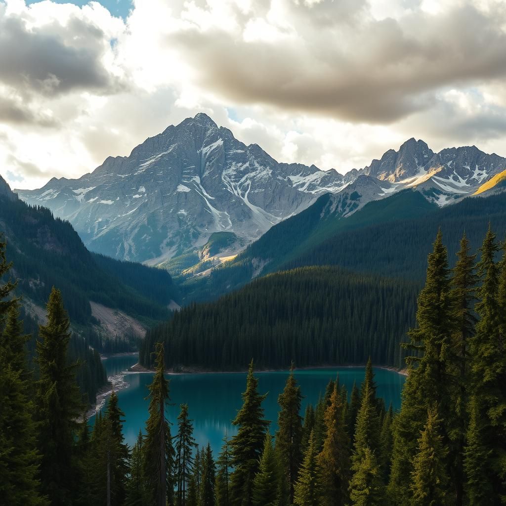 Majestic Mountain Range in Hyperrealistic Style