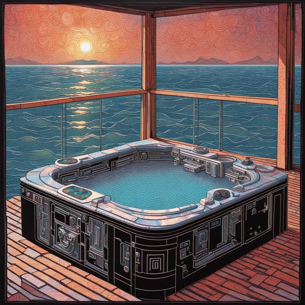 Holographic Hot Tub: Art Nouveau Block Print