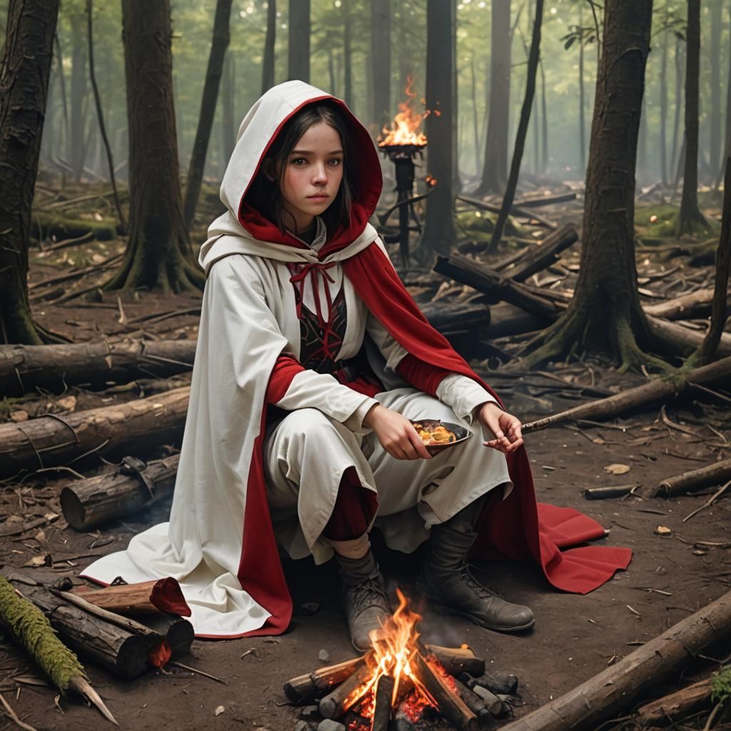 Girl with Armored Wolves: 3D Anime Campfire Scene