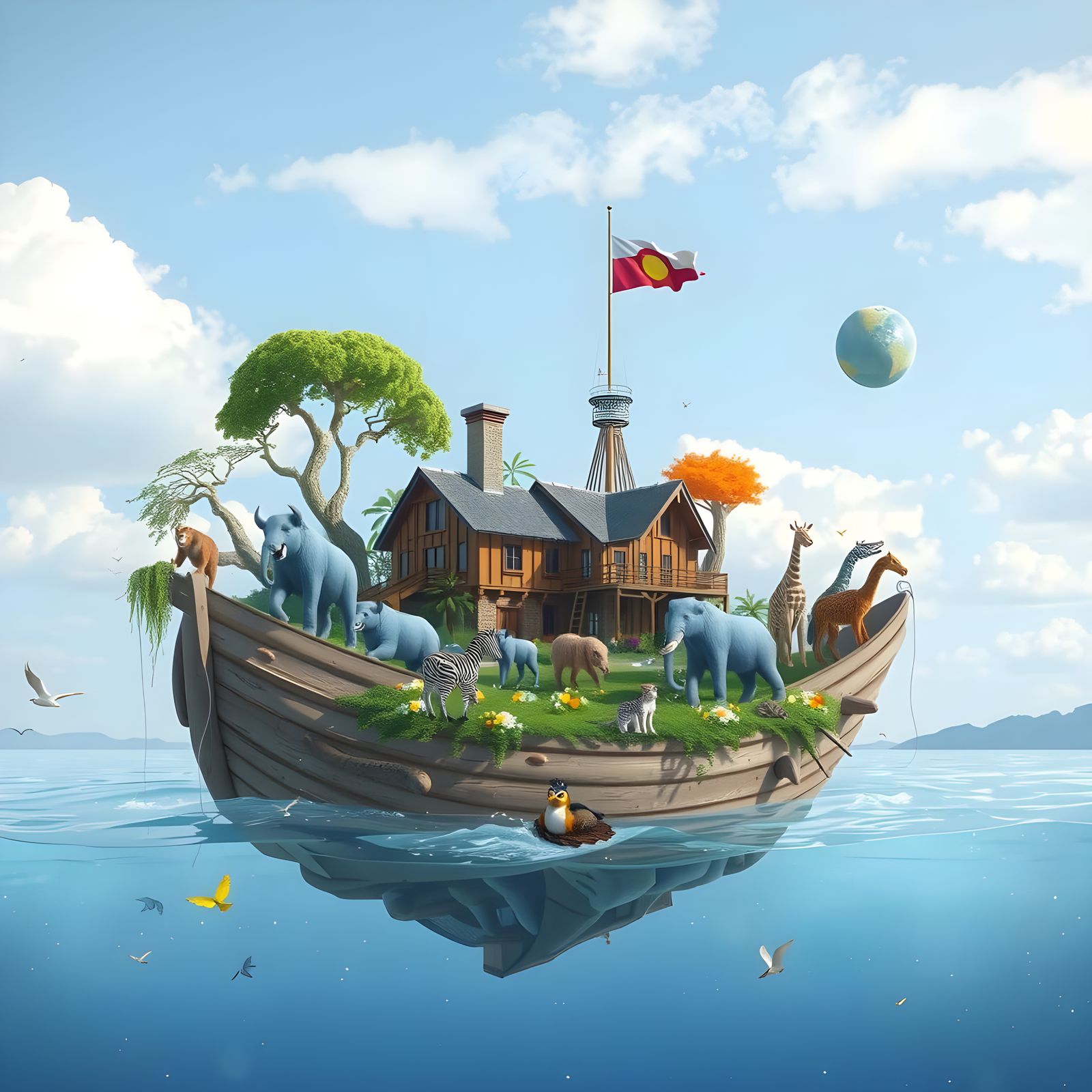Surreal Floating Ark Animal Paradise