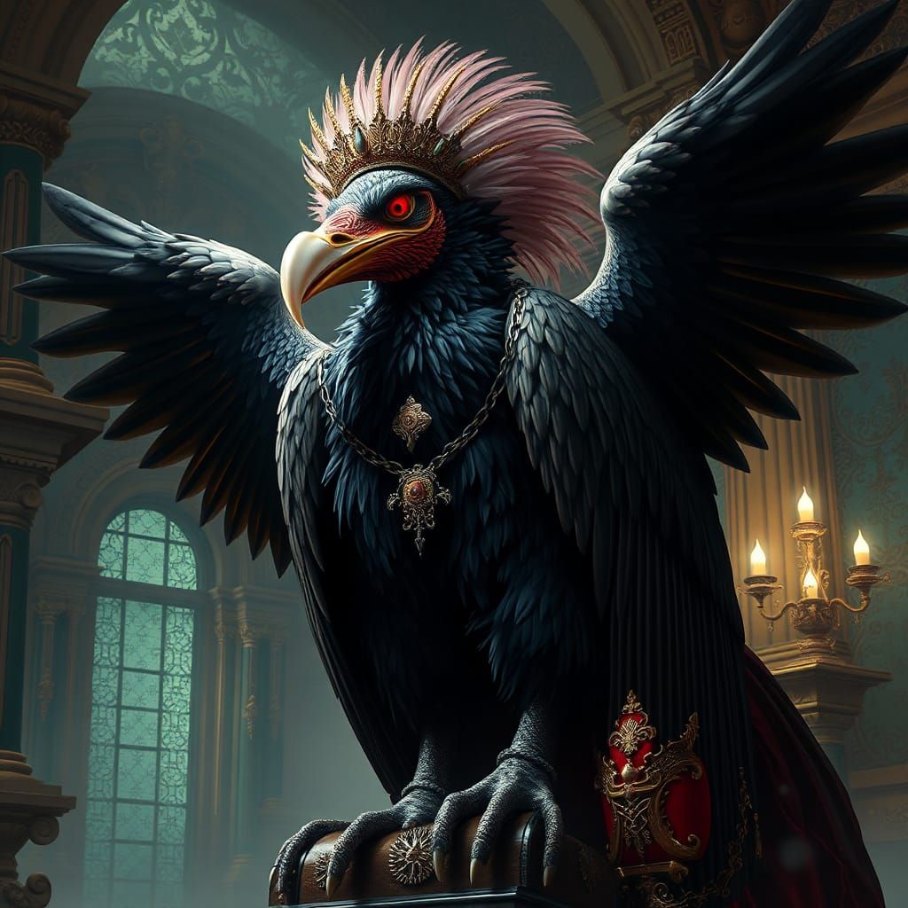 Regal Vulture as Louis XIV in Baroque Setting