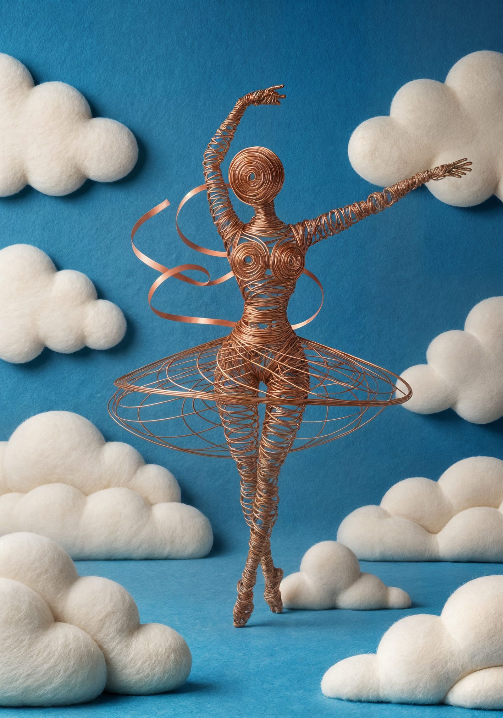 Copper Wire Dancer Spinning Among Felt Clouds
