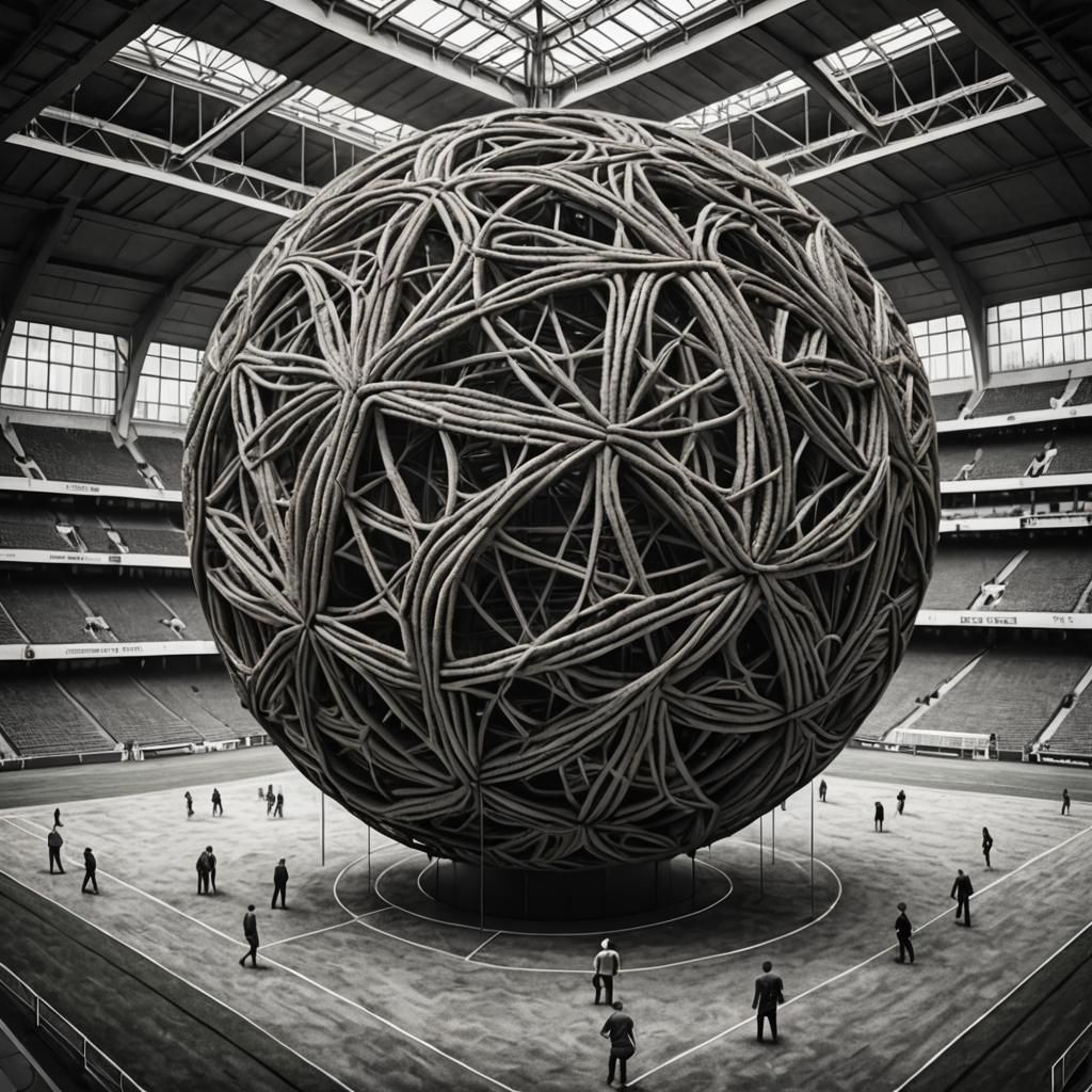 String Football Stadium: Brutalist Concept Art