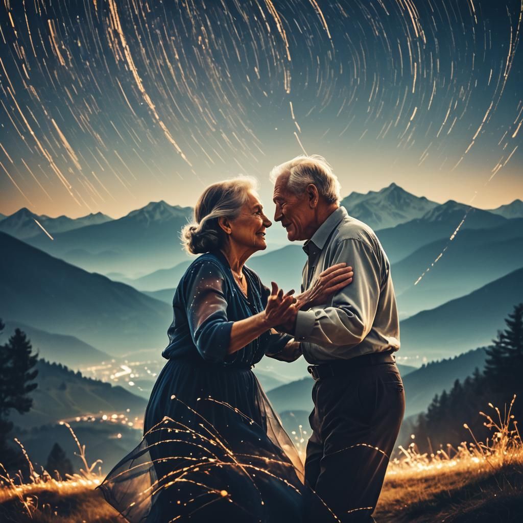 Dreamy Double Exposure: Couple Dancing Under Stars