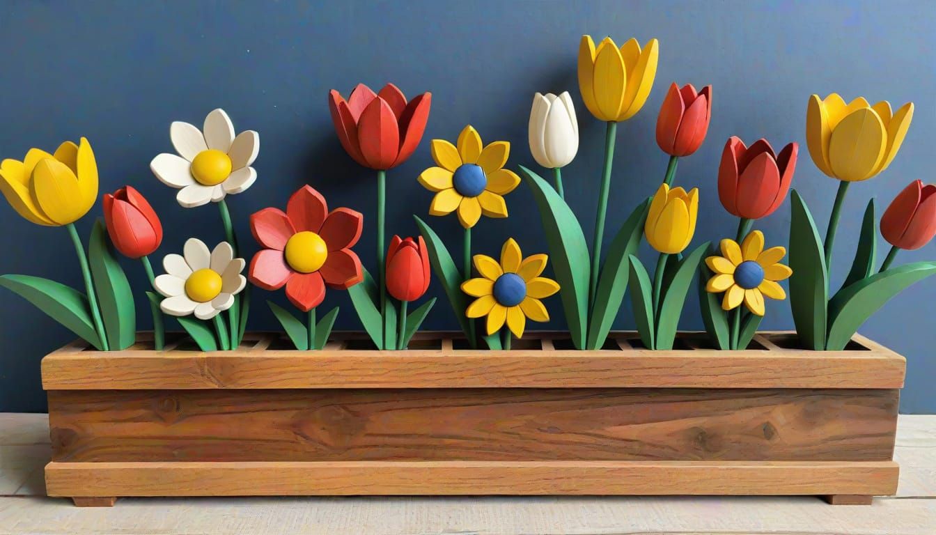 Hand-Carved Wooden Flower Arrangement