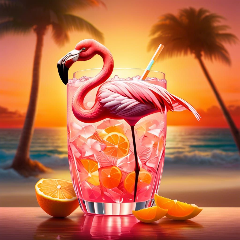 Pink Flamingo Cocktail: Hyperrealistic Splash Art