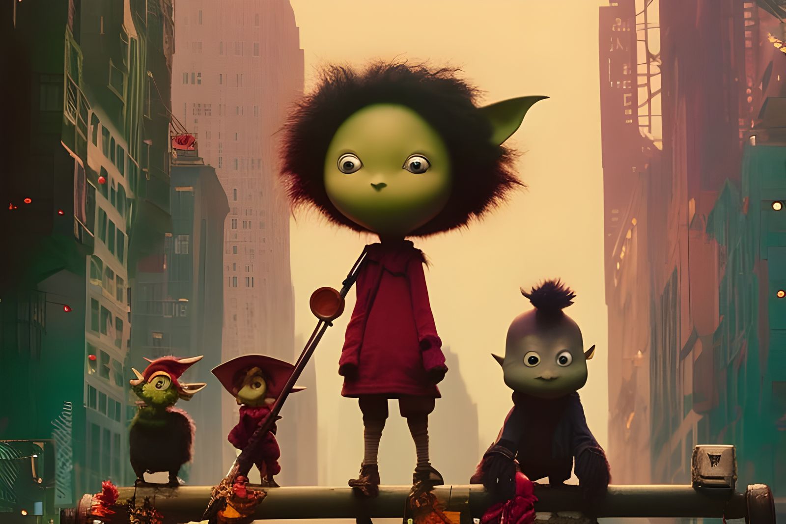 Goblins Lost in a Joyful, Surreal Cityscape