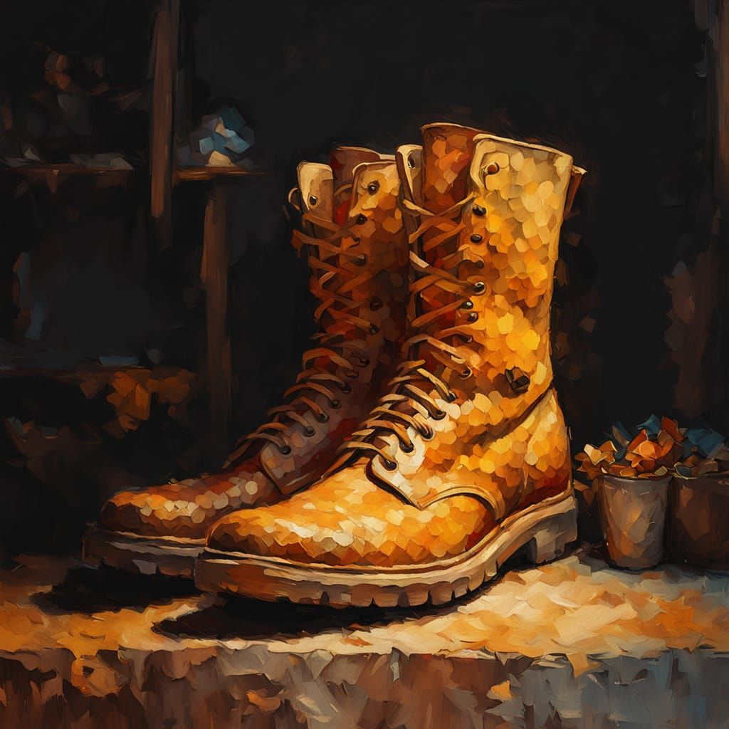 Beeskin Boot: Neo-Impressionist Impasto Oil Painting