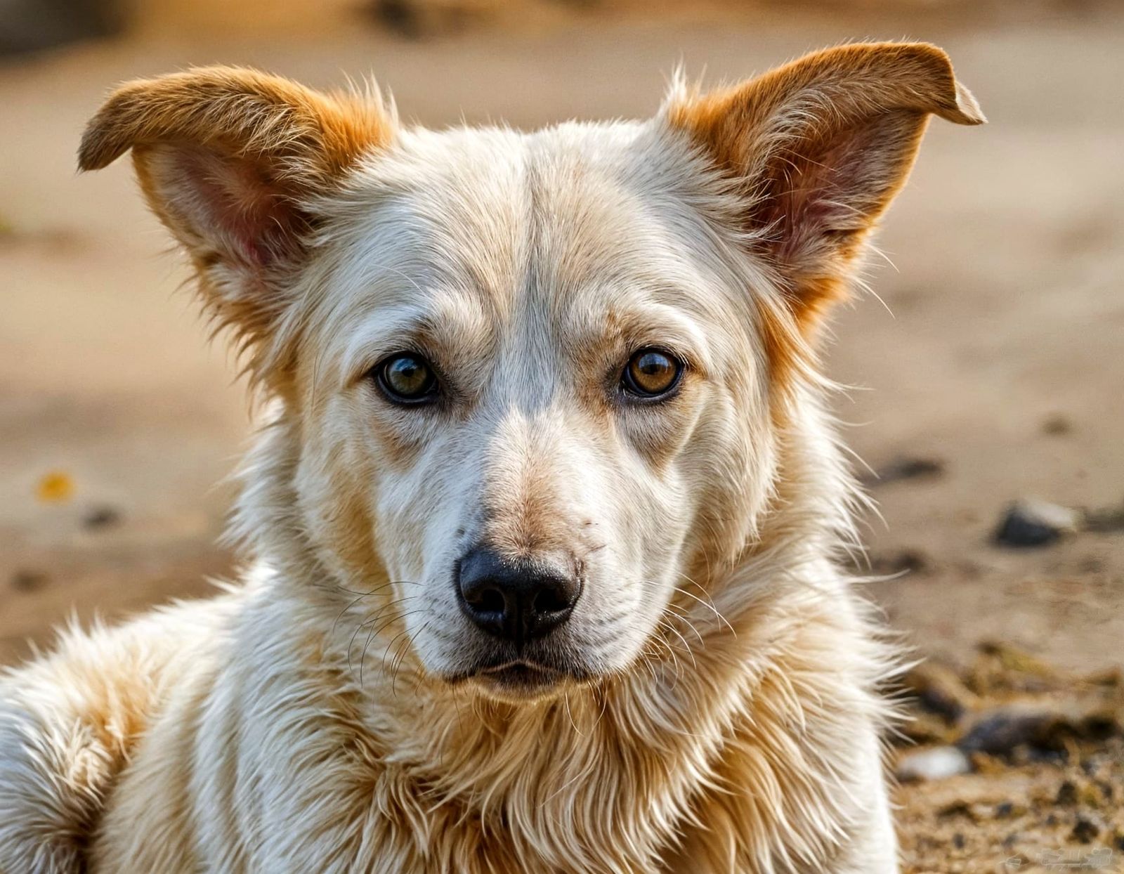 Lonely White Native Dog in a Watercolor Illustration